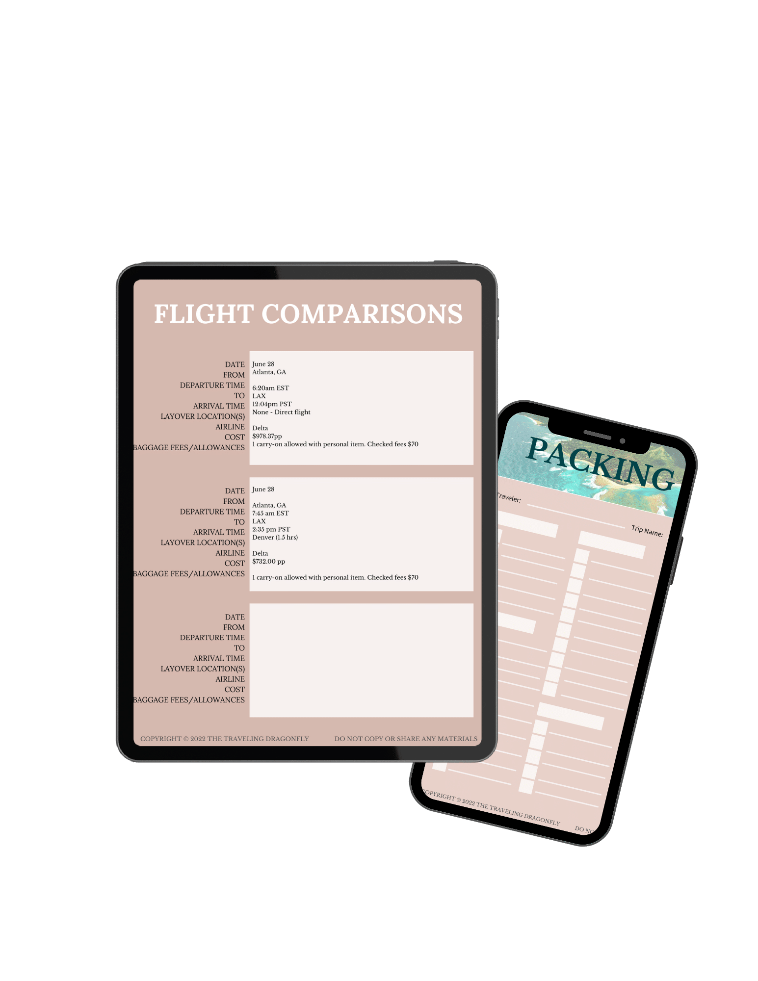 Travel Planner's Organizer on tablet and smartphone